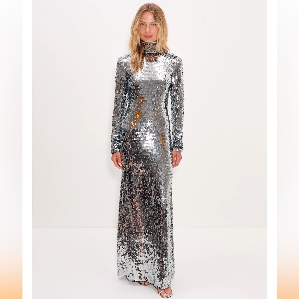 Simon Miller SCULPTY SEQUIN DRESS SATELLITE SILVER maxi gown $598 2